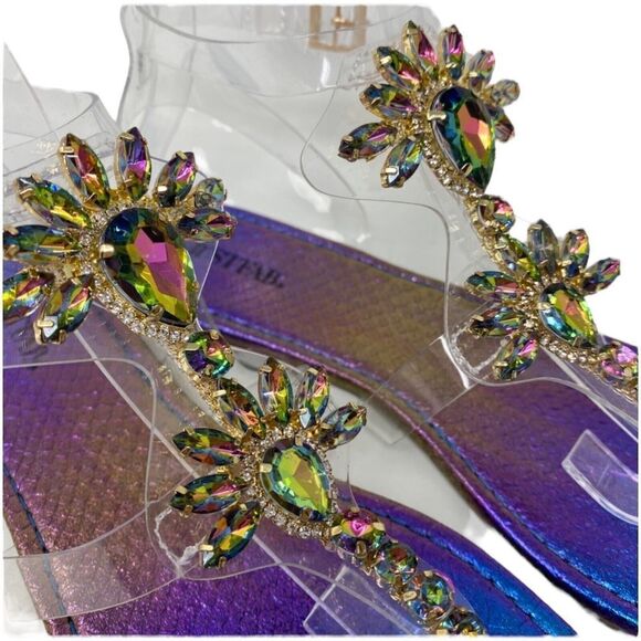 Justfab Sandals WMNS 9 Floral Jeweled Iridescent Ankle Strap Clear Kilee - Picture 6 of 9
